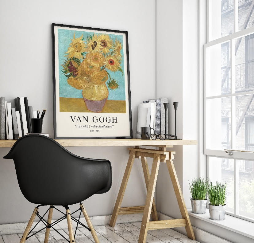 Vintage Wall Art: Van Gogh's Sunflowers Print - High-Quality Premium Wall Art Decor Sticker