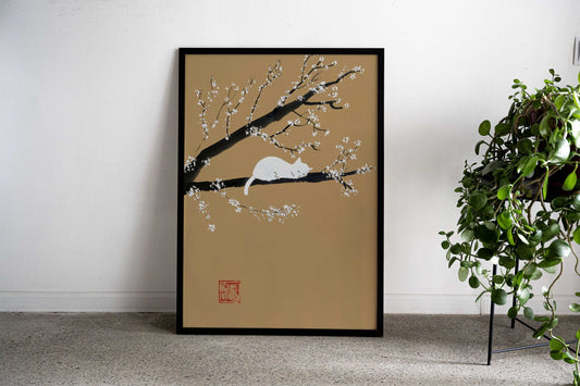 white cat in the tree Asian Style Poster | Wall Art for Home & Office | High-Quality Print - High-Quality Visual Display