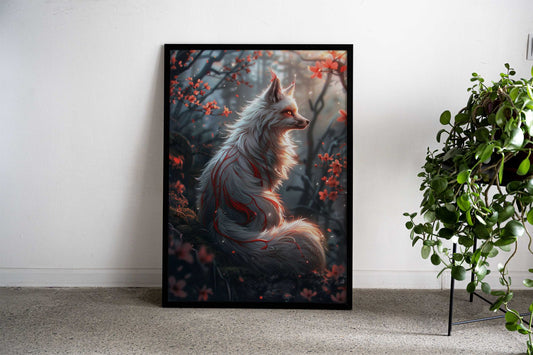 white sakura kitsune Asian Style Poster | Wall Art for Home & Office | High-Quality Print - High-Quality Visual Display