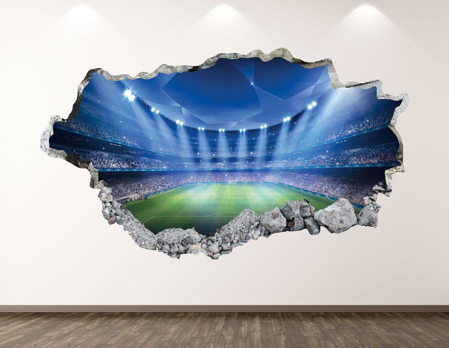 Soccer Stadium Wall Decal - Sports 3D Smashed Wall Art Sticker Kids Room Decor - Wonderwallsboutique