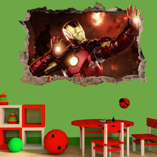 Iron Man Superhero Wall Sticker Art 3D Effect Poster Mural Decal Room Office - Wonderwallsboutique