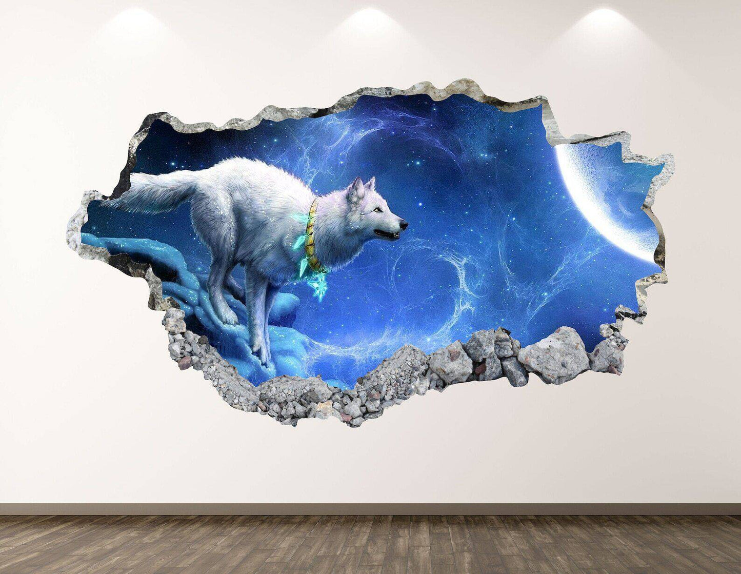 Wolf Wall Decal - Fantasy 3D Smashed Wall Art Sticker Kids Decor Vinyl Home - Wonderwallsboutique
