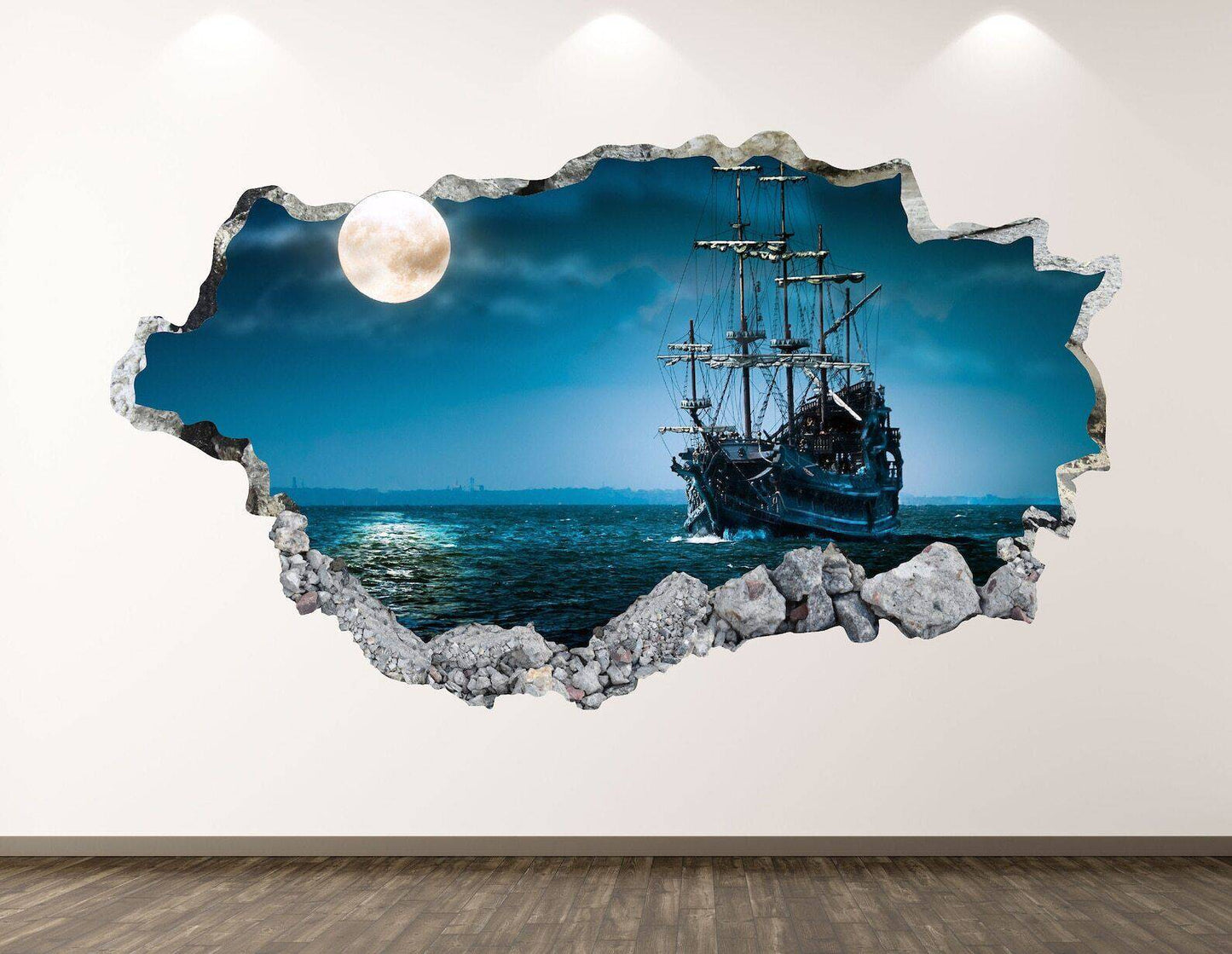 Pirate Ship Wall Decal - Ocean Boat 3D Smashed Wall Art Sticker Kids Room Decor - Wonderwallsboutique