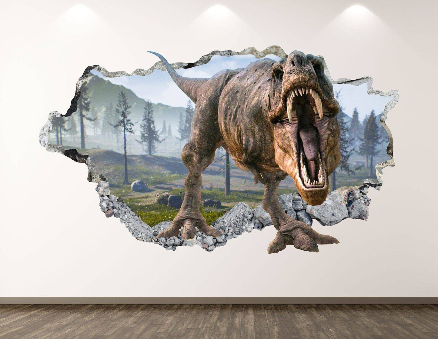 Dinosaur T Rex Wall Decal - Animal 3D Smashed Wall Art Sticker Kids Decor Vinyl - Wonderwallsboutique