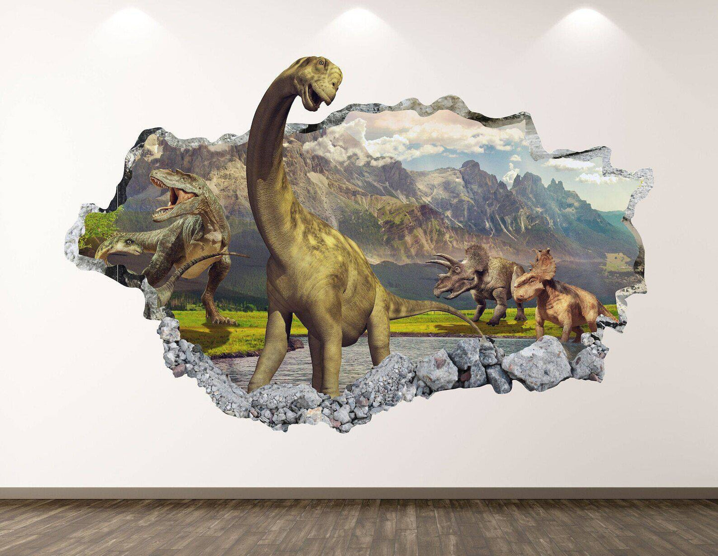 Dinosaur Wall Decal - Animal Landscape 3D Smashed Wall Art Sticker Kids Decor - Wonderwallsboutique