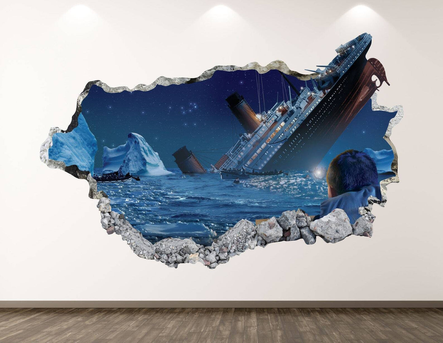 Titanic Wall Decal - Ship Movie 3D Smashed Wall Art Sticker Kids Decor Vinyl Hom - Wonderwallsboutique