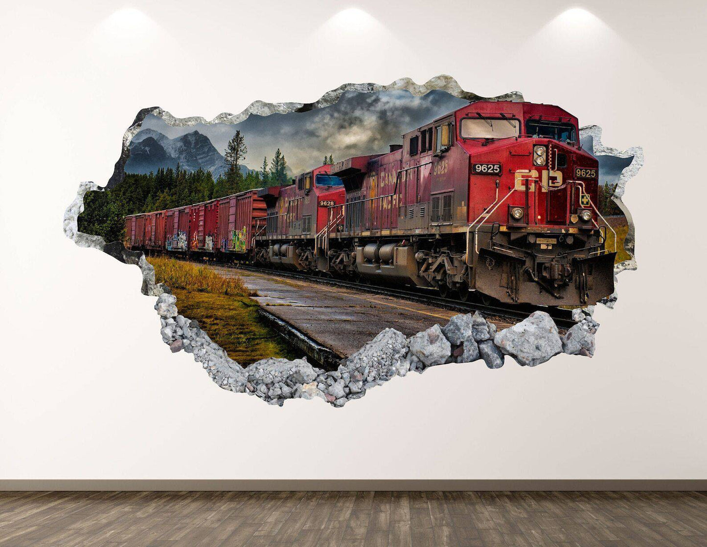 Old Train Wall Decal - Locomotive 3D Smashed Wall Art Sticker Kids Decor Vinyl - Wonderwallsboutique