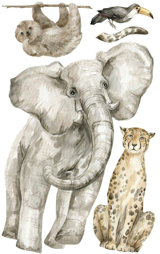 ELEPHANT OASIS Wall decal for kids big set hand painted watercolor - Wonderwallsboutique