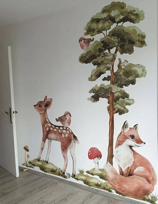 BUDDIES Wall decal for kids big set forest animals nursery woodland hand painted - Wonderwallsboutique