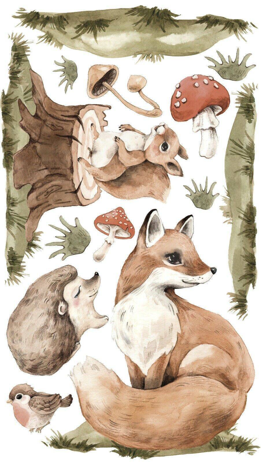 BUDDIES Wall decal for kids big set forest animals nursery woodland hand painted - Wonderwallsboutique