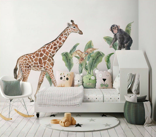 GIRAFFE SAFARI Wall decal nursery decor monkey wall decal Jungle Wall Sticker - Wonderwallsboutique