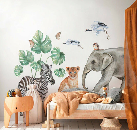 ELEPHANT SAFARI Wall decal for kids big set hand painted watercolor