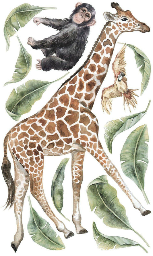 GIRAFFE SAFARI Wall decal nursery decor monkey wall decal Jungle Wall Sticker - Wonderwallsboutique