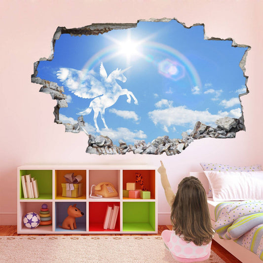 Unicorn Sky Clouds Wall Sticker Mural Decal Print Art Kids Girls Bedroom Decor