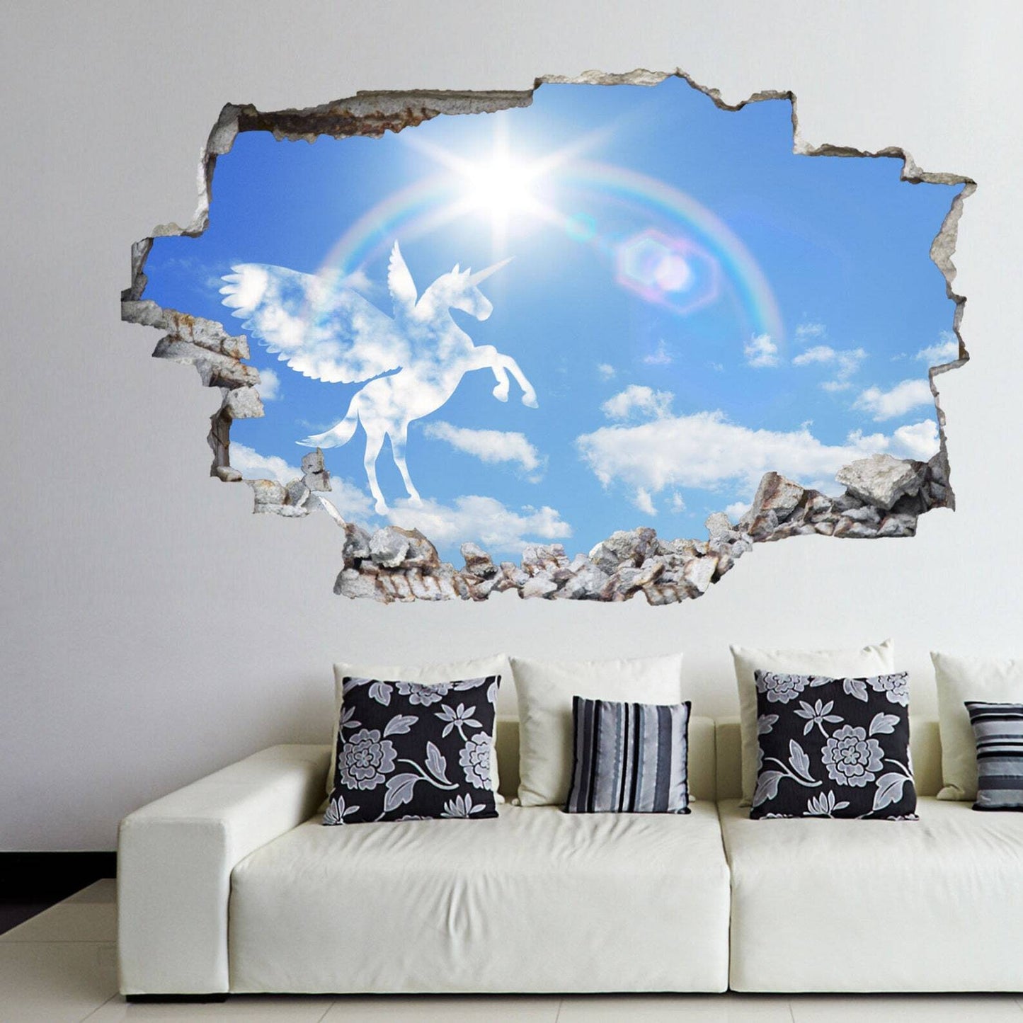 Unicorn Sky Clouds Wall Sticker Mural Decal Print Art Kids Girls Bedroom Decor