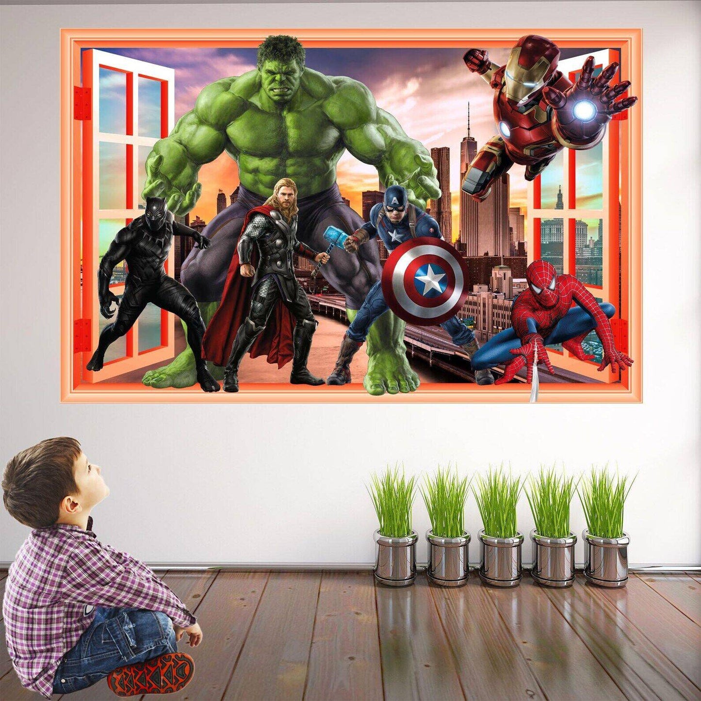 Avengers Wall Decals: Spiderman, Iron Man, Hulk, Cap