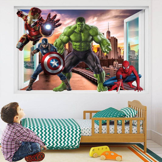 Superhero Wall Decals: Spiderman, Iron Man, Hulk, Cap