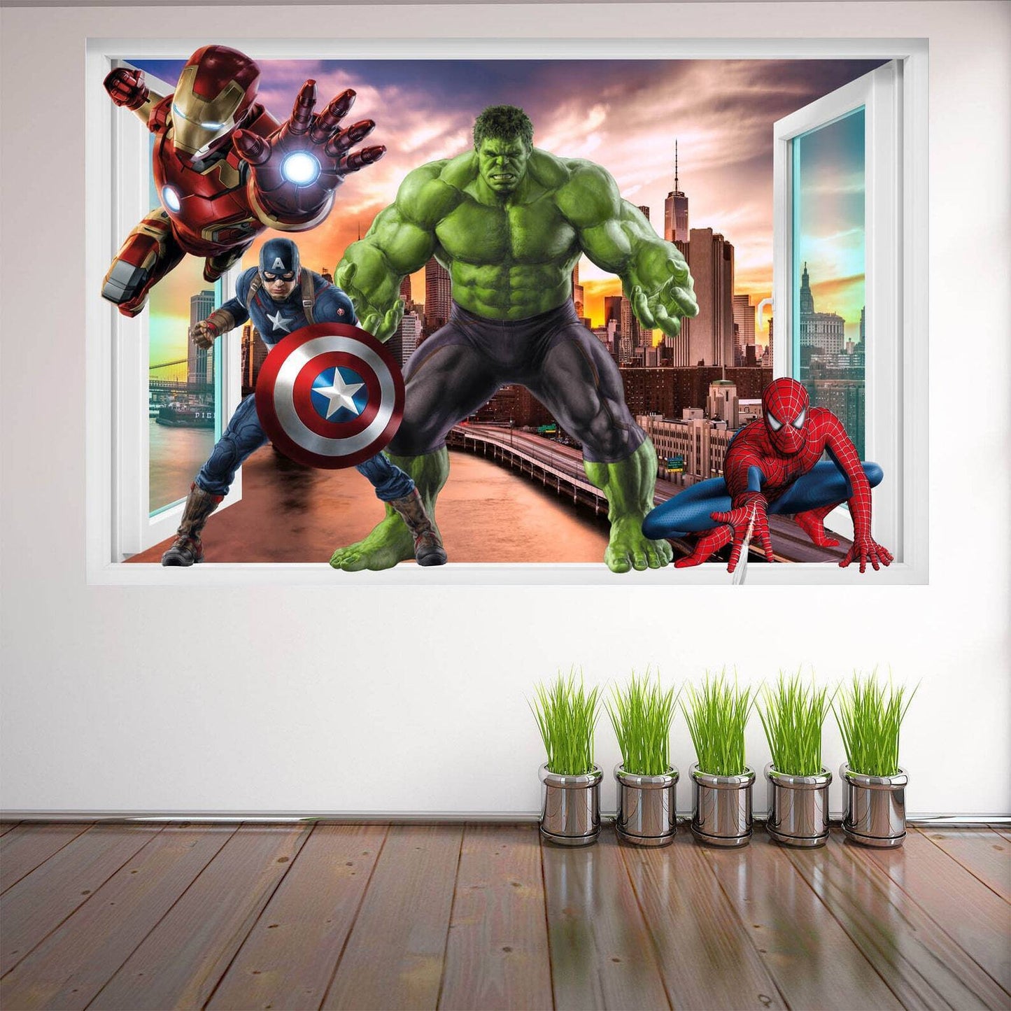 Superhero Wall Decals: Spiderman, Iron Man, Hulk, Cap