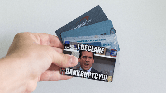 Watercolor i declare bankruptcy credit card skin for nursery and home wall decor.
