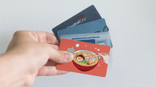 Watercolor tonkatsu ramen design credit card skin for nursery and home wall decor.