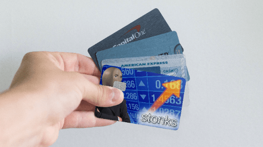 Watercolor stonks credit card skin for nursery and home wall decor.