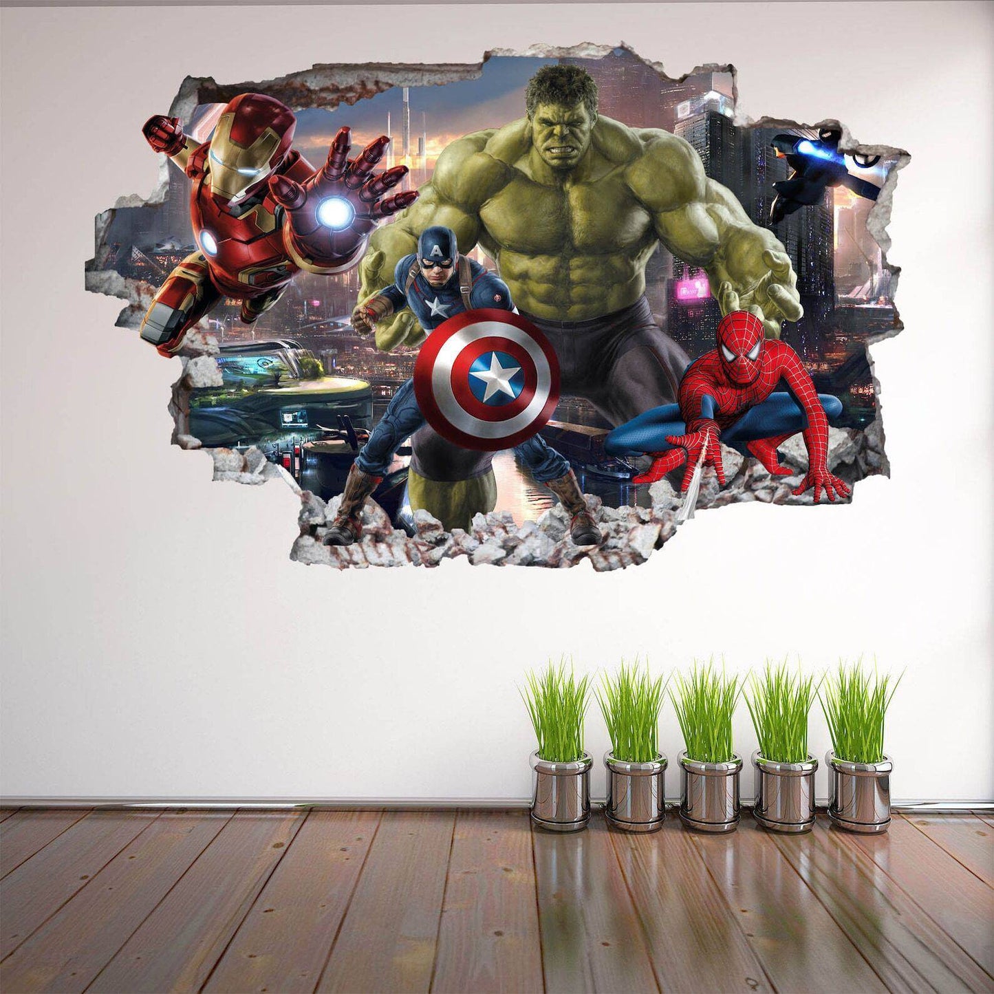 Marvel Avengers Print Set: Spiderman, Iron Man, Hulk, Captain America Wall Art
