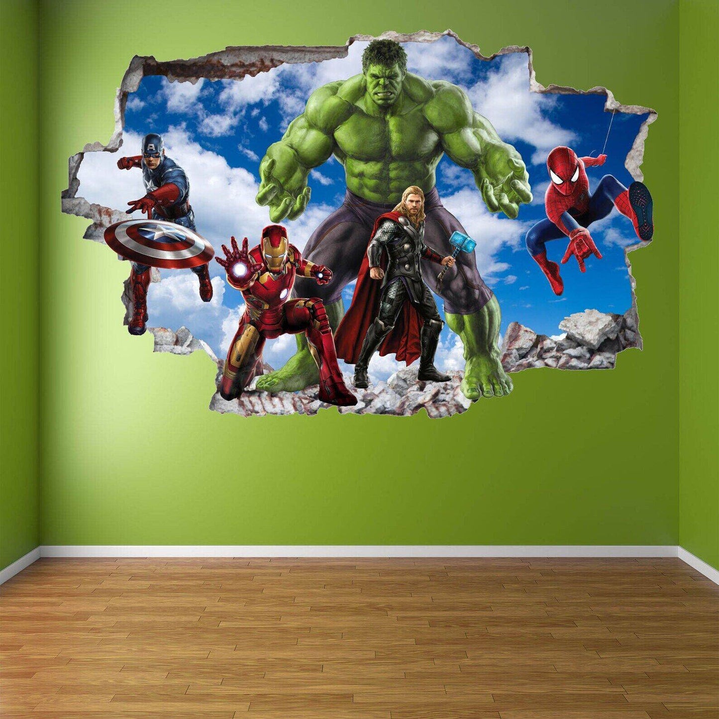 Superhero Wall Prints: Iron Man, Hulk, Captain America, Spiderman, Thor Decals