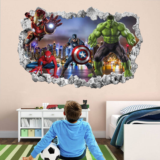 Marvel Superhero Wall Decor: Spiderman, Iron Man, Hulk & Captain America Decals