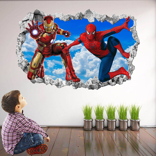 Marvel Superhero Wall Decals: Spiderman & Iron Man for Kids' Bedroom Decor