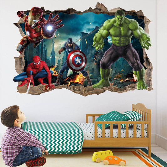 Marvel Superhero Wall Decals: Spiderman, Iron Man, Hulk & Captain America