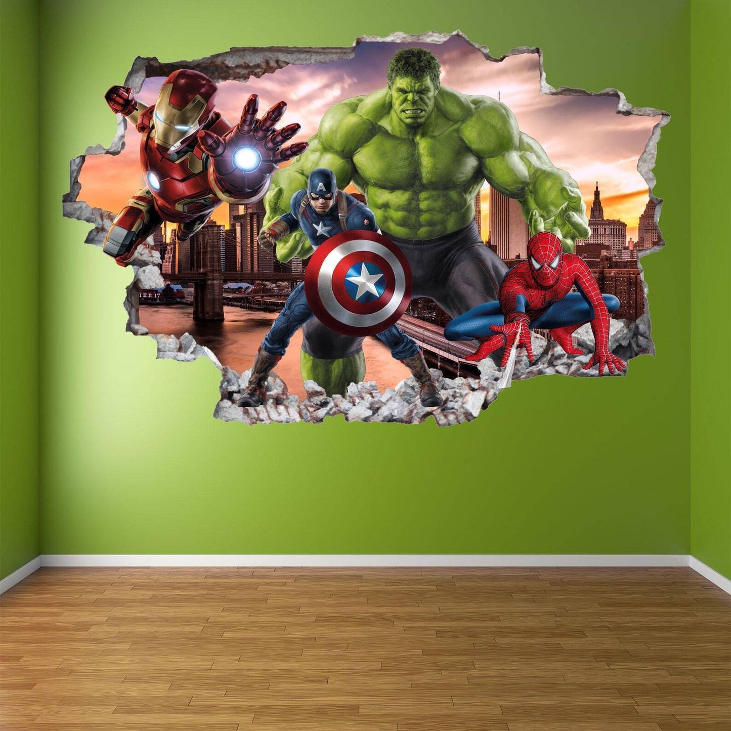 Superhero Mural Art Prints: Hulk, Spiderman, Iron Man & Captain America Avengers