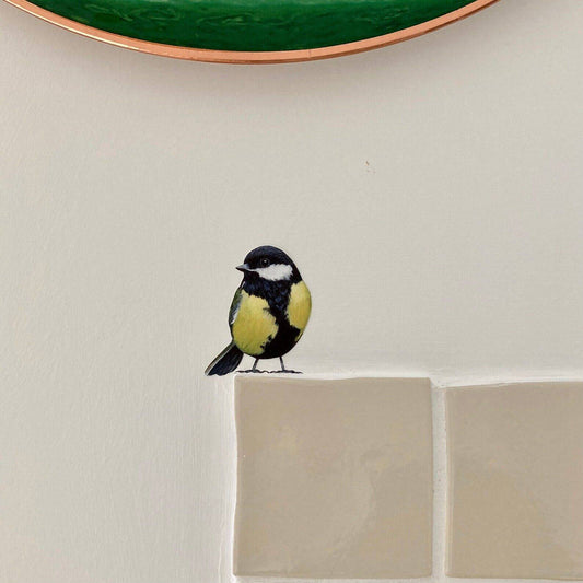 Playful Great Tit Wall Art Sticker - Easy to Apply - Remove