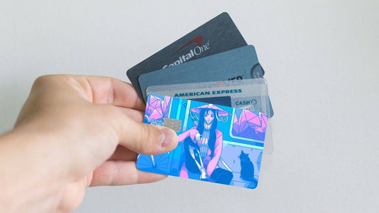 Watercolor ai gf anime credit card skin for nursery and home wall decor.