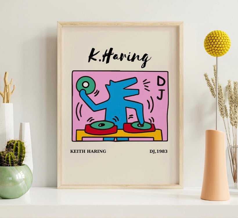 DJ Dog Print Inspired by Keith Haring - High-Quality Premium Wall Art Decor Sticker