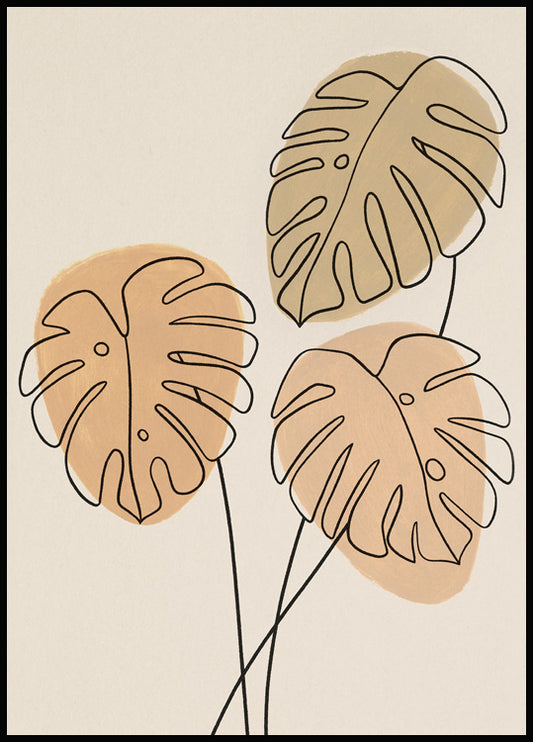 Watercolor monstera line no1 poster for nursery and home wall decor.