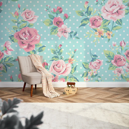 Multicoloured Dotty Roses Mural
