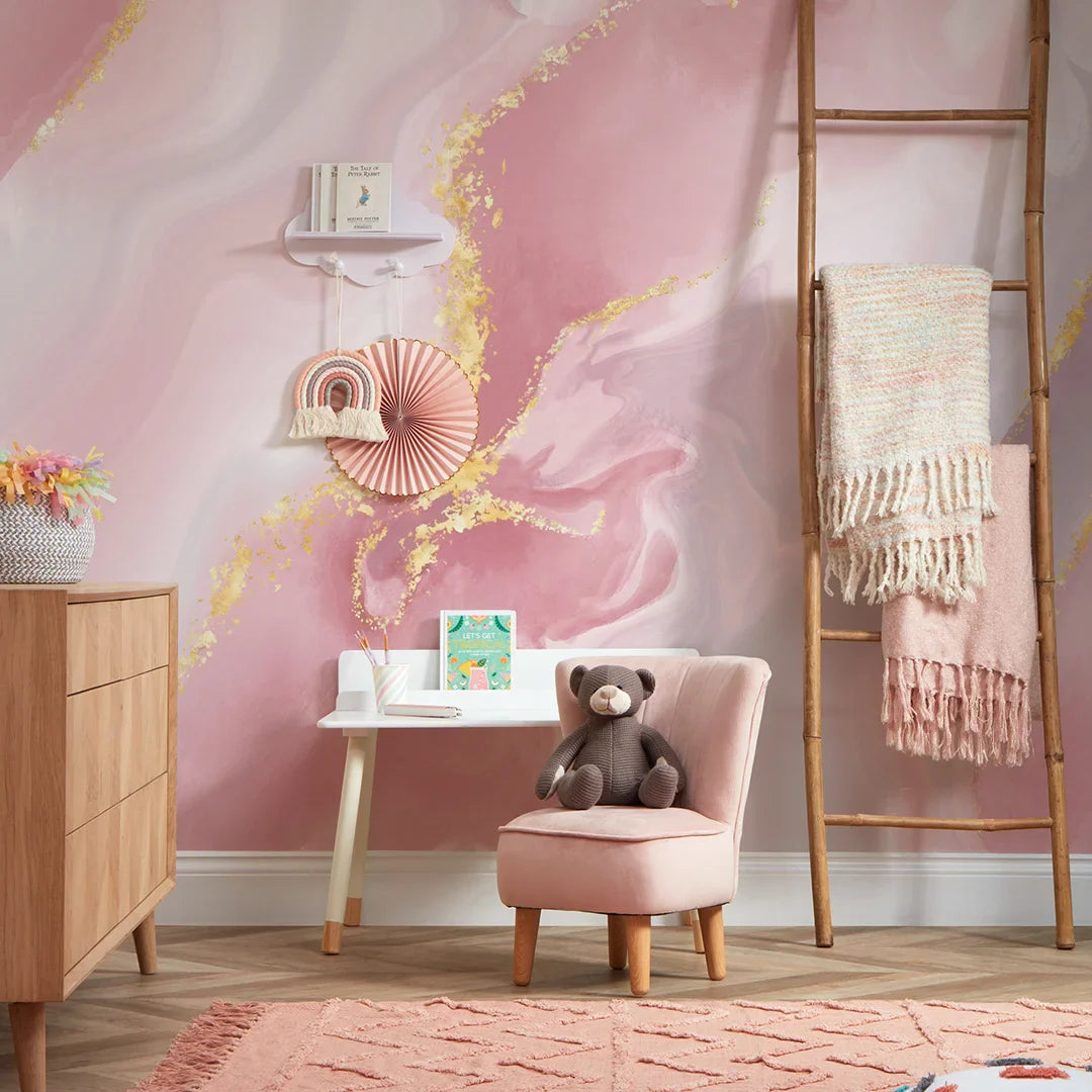 Pastel Pink and Gold Dreamy Marble Wall Mural