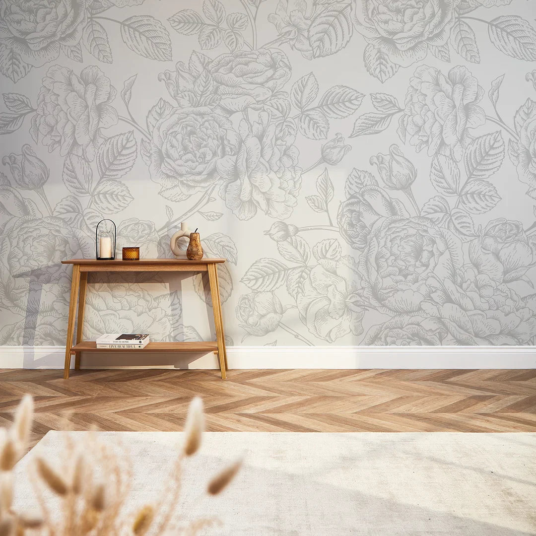 Soft Grey Roses Wall Mural