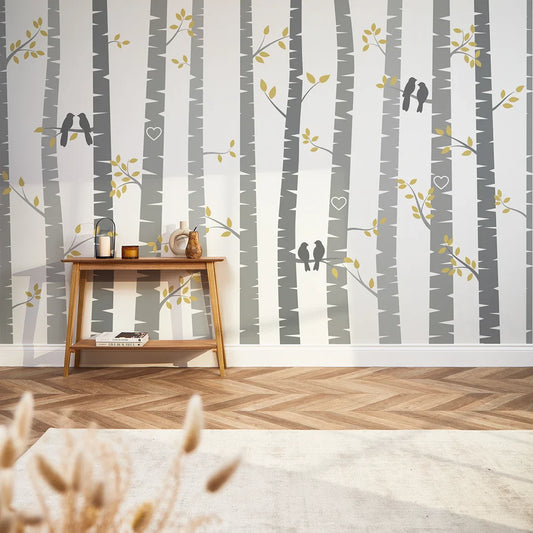 Yellow and Grey Lovebirds Wall Mural