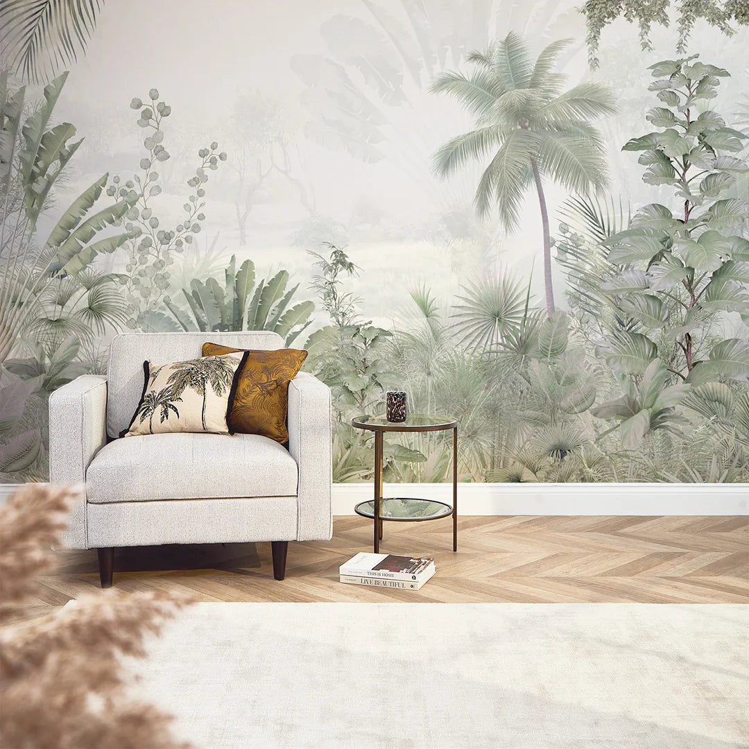 Vibrant Green Jungle Mural