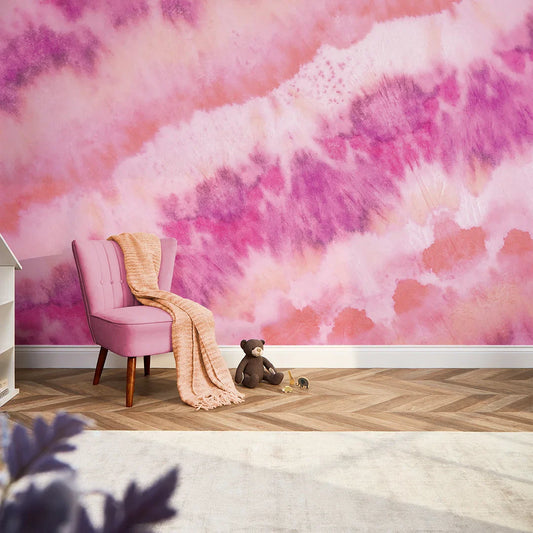 Vibrant Tie Dye Wall Mural in Lively Pinks
