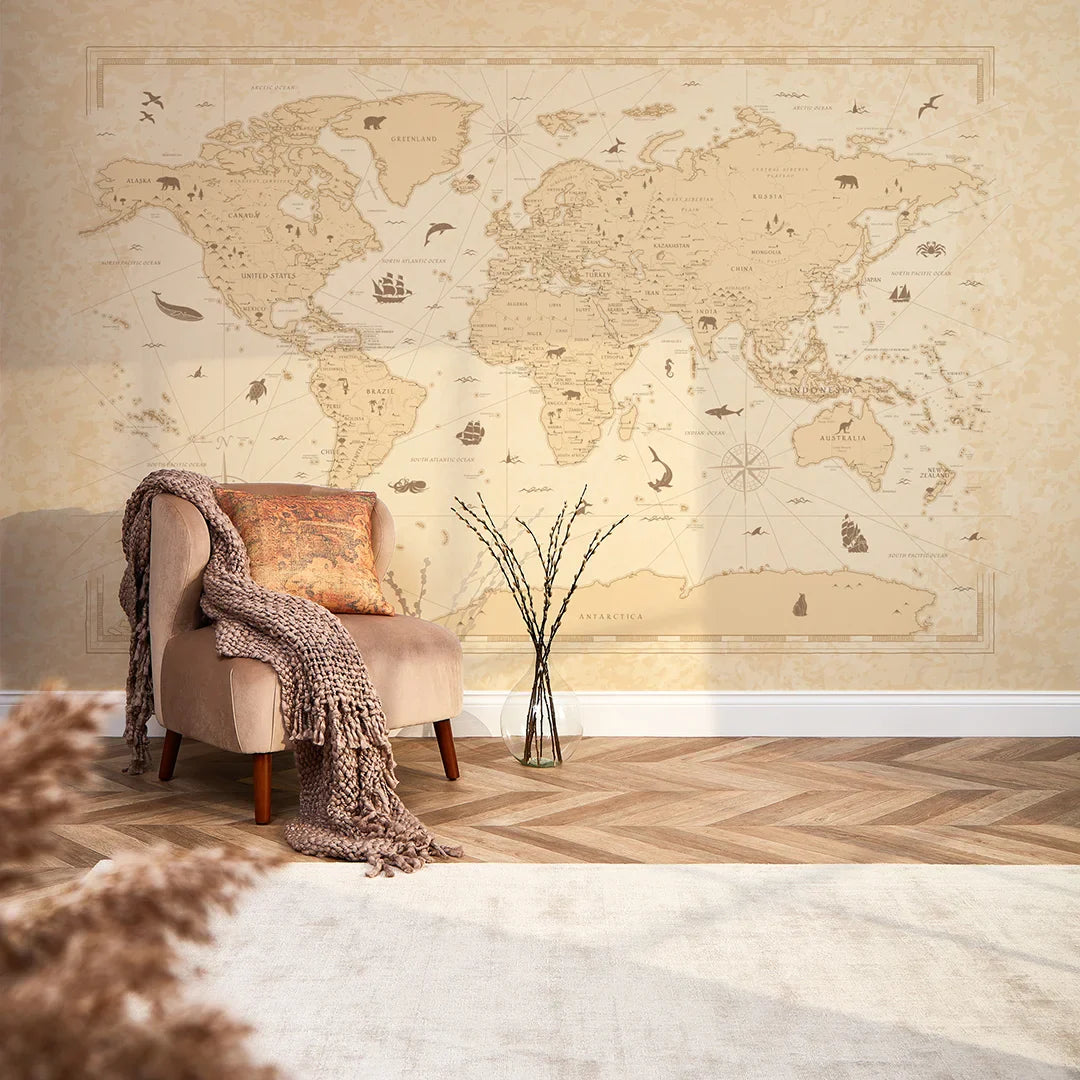 Natural Vintage World Map Wall Mural