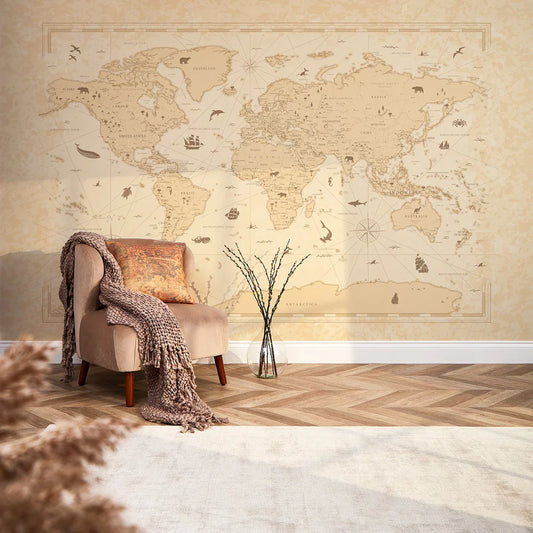 Natural Vintage World Map Wall Mural