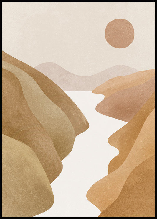 Watercolor abstract valley poster for nursery and home wall decor.