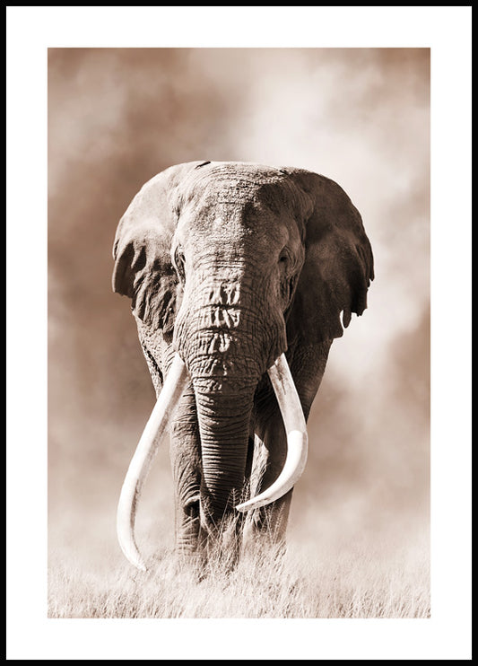 Watercolor wild elephant poster for nursery and home wall decor.