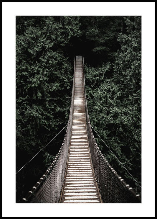 Watercolor forest bridge poster for nursery and home wall decor.
