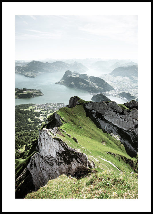 Watercolor cliff view poster for nursery and home wall decor.