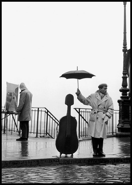 Musician Under The Rain Poster
