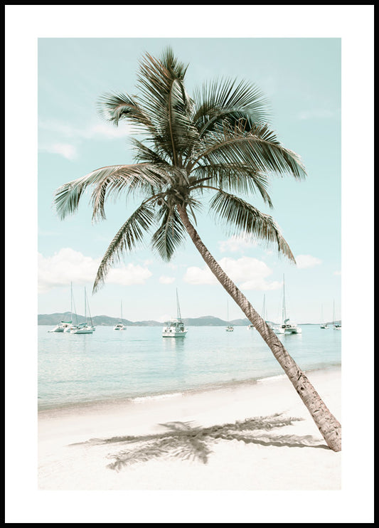 Watercolor caribbean palm tree poster for nursery and home wall decor.