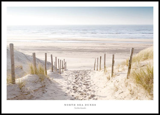 Watercolor north sea dunes poster for nursery and home wall decor.